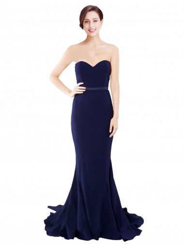 Cheap Strapless Sweetheart Neckline Crepe Prom Dress with Satin Waistband UK