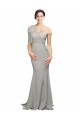 Cheap Long Sweep Train Sweetheart Crepe Prom Dress with Tulle One Shoulder UK