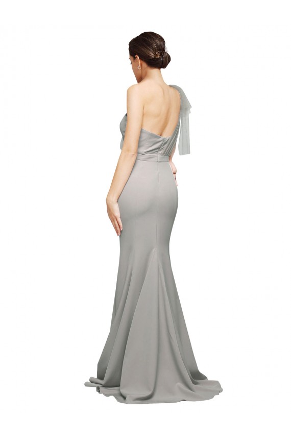 Cheap Long Sweep Train Sweetheart Crepe Prom Dress with Tulle One Shoulder UK