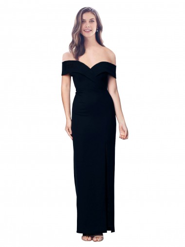Cheap Off the Shoulder Long Full Length Crepe Prom Dress with Side Split UK