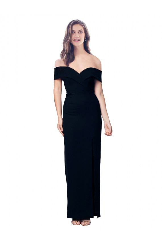 Cheap Off the Shoulder Long Full Length Crepe Prom Dress with Side Split UK