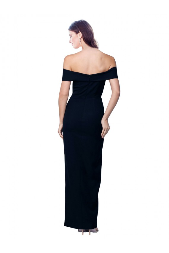 Cheap Off the Shoulder Long Full Length Crepe Prom Dress with Side Split UK