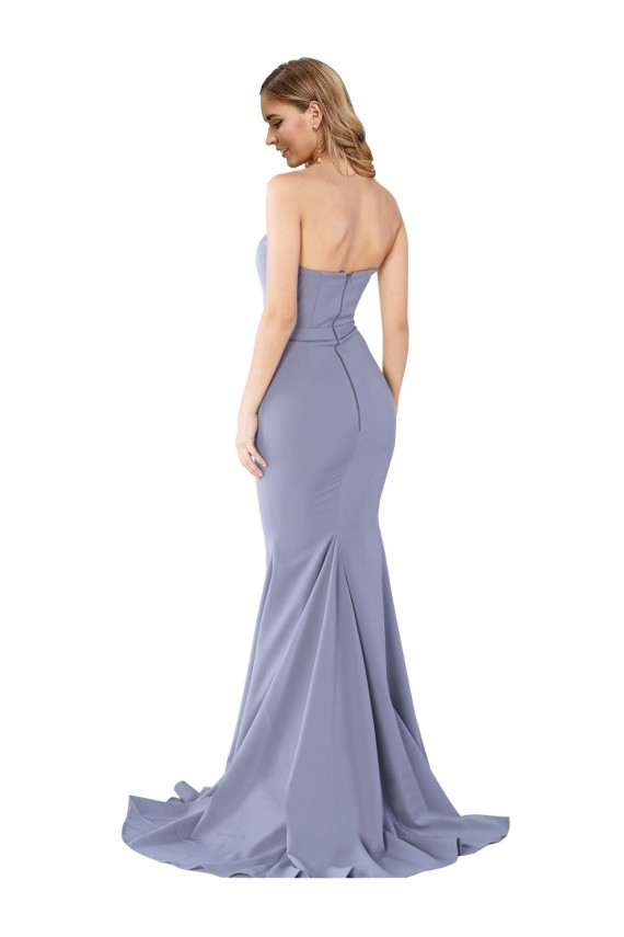 Cheap Long Strapless Sweetheart Sweep Train Crepe Prom Dress with Low Back UK