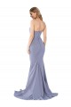 Cheap Long Strapless Sweetheart Sweep Train Crepe Prom Dress with Low Back UK