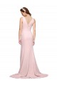 Cheap Deep V-Neckline and Back Long Sweep Train Crepe Prom Dress with Shoulder Straps UK