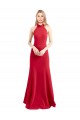 Cheap Sleek Fit and Flare High Neck Halter Stretch Crepe Prom Dress with Open Back UK