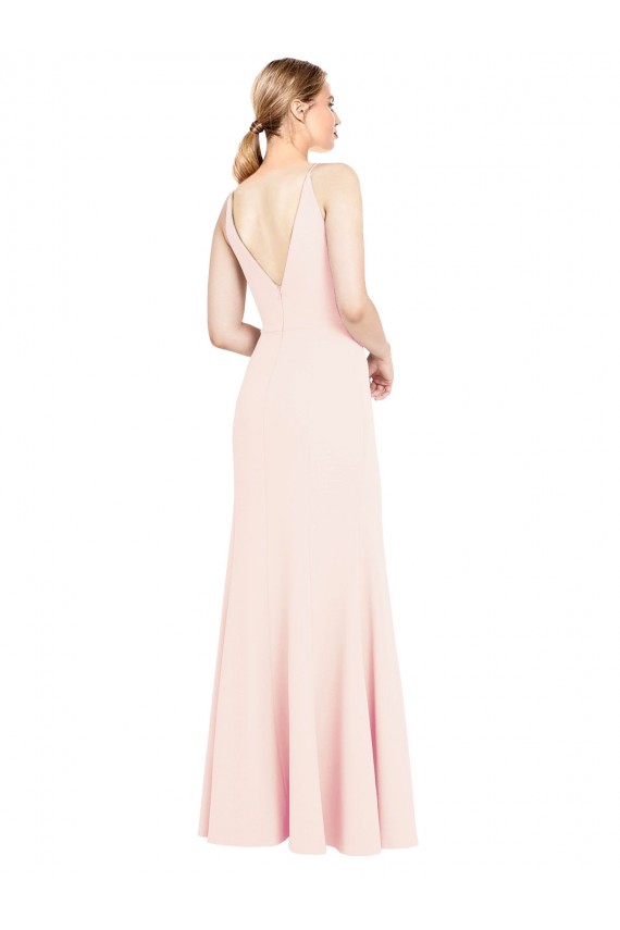 Cheap Slim A-Line V-Neck Long Stretch Crepe Prom Dress with V-Back UK