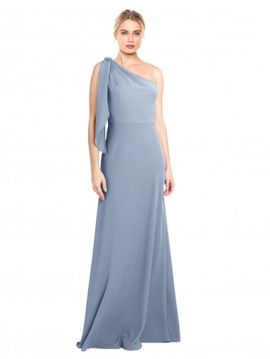 Cheap Draped Flutter Sleeves One Shoulder Stretch Crepe Prom Dress UK