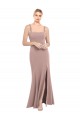 Cheap Square Neck Fit and Flare Long Stretch Crepe Prom Dress with Side Slit UK