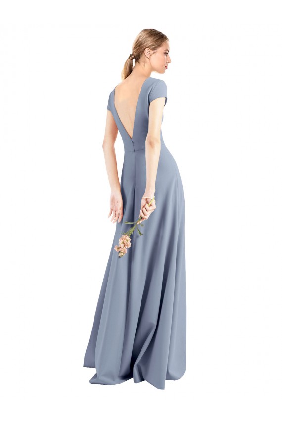 Cheap Plunging V-Neck Cap Sleeves Stretch Crepe Prom Dress with Front Slit UK