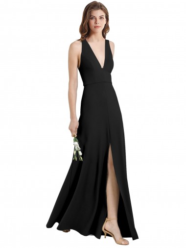 Cheap Sleek Halter V-Neck Long A-Line Stretch Crepe Prom Dress with Front Slit UK