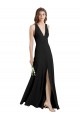 Cheap Sleek Halter V-Neck Long A-Line Stretch Crepe Prom Dress with Front Slit UK