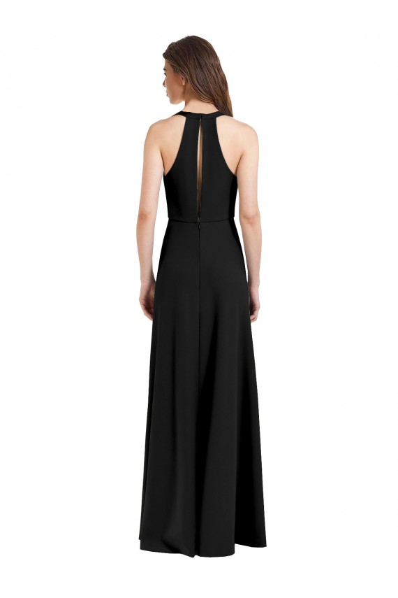 Cheap Sleek Halter V-Neck Long A-Line Stretch Crepe Prom Dress with Front Slit UK