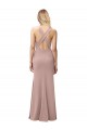 Cheap Long Floor Length High Neck Fit and Flare Stretch Crepe Prom Dress with Side Slit UK