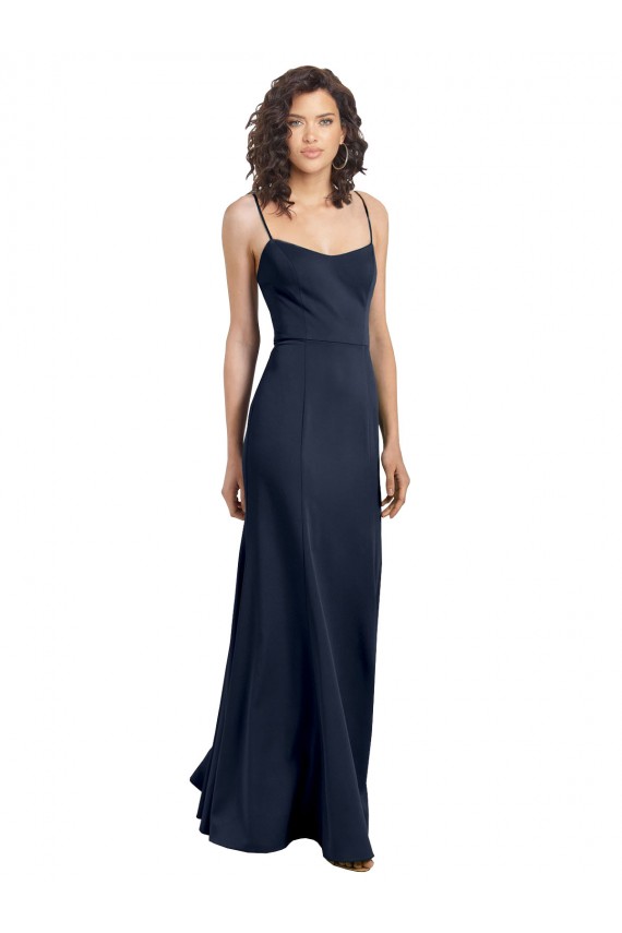 Cheap Fit and Flare Scoop Neck Long Sleeveless Stretch Crepe Prom Dress UK