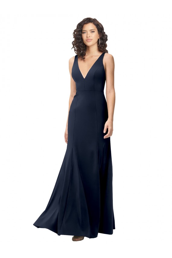 Cheap Classic V-Neck Long Stretch Crepe Prom Dress with V-Back UK