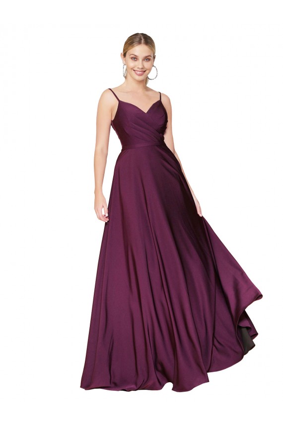 Cheap High Neck Spaghetti Straps Long V-Back Crepe Prom Dress UK