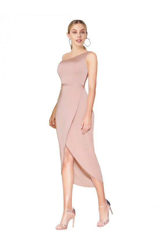 Cheap Knee Length One Shoulder Crepe Short Wrap Cocktail Prom Dress / Homecoming Dress UK