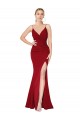 Cheap Spaghetti Straps V-Neck Long Crepe Dress with High Slit UK