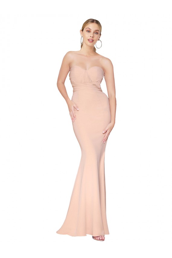 Cheap Sweetheart Shirred Neck Long Floor Length Crepe Prom Dress UK