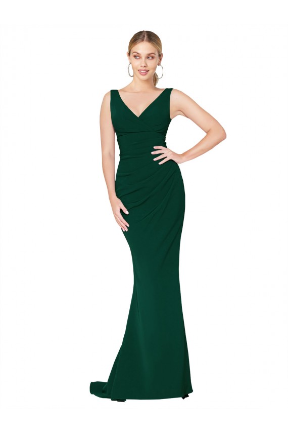 Cheap V-Neck Floor Length Long Crepe Mermaid Prom Dress UK