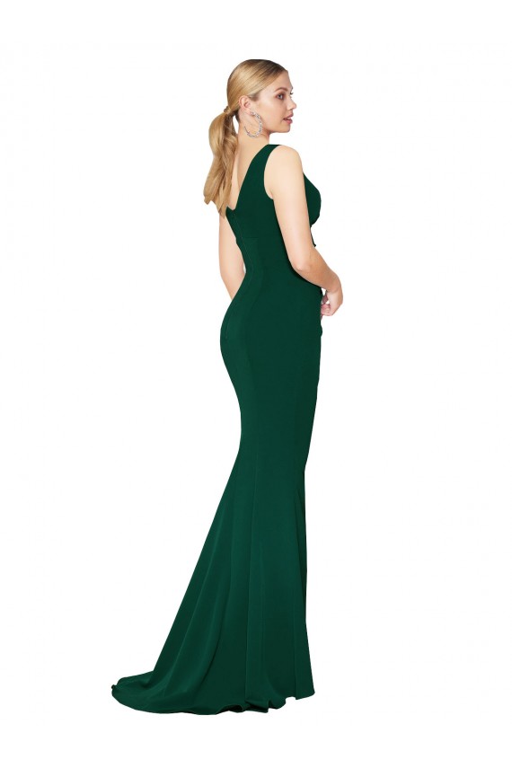 Cheap V-Neck Floor Length Long Crepe Mermaid Prom Dress UK