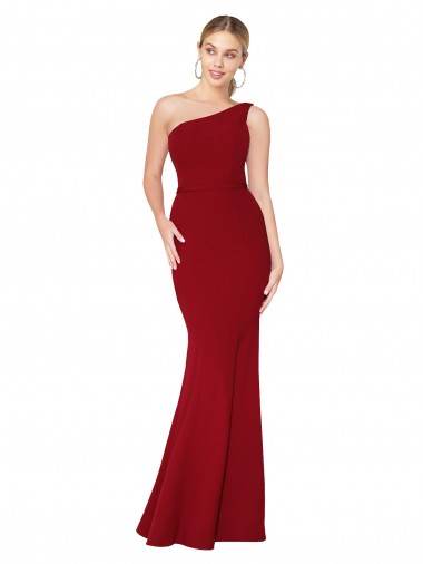 Cheap One Shoulder Long High Neck Sleeveless Mermaid Crepe Prom Dress UK