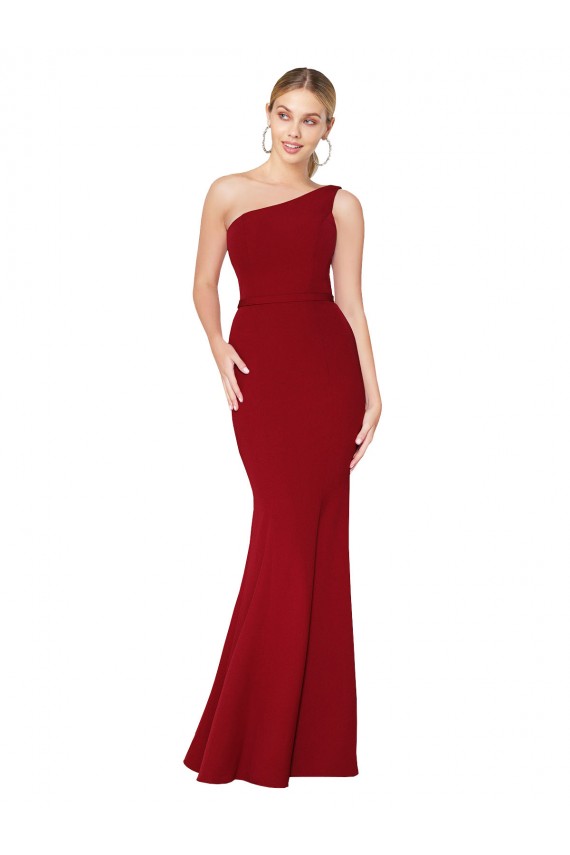 Cheap One Shoulder Long High Neck Sleeveless Mermaid Crepe Prom Dress UK