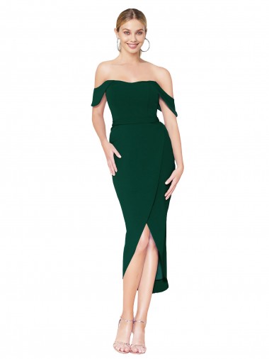 Cheap Off the Shoulder Short Knee Length Crepe Wrap Cocktail Prom Dress / Homecoming Dress UK