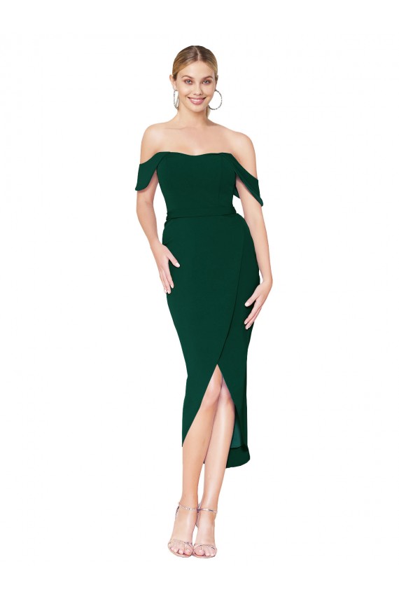 Cheap Off the Shoulder Short Knee Length Crepe Wrap Cocktail Prom Dress / Homecoming Dress UK