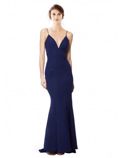 Cheap Deep V-Neck Spaghetti Straps Mermaid Crepe Prom Dress UK