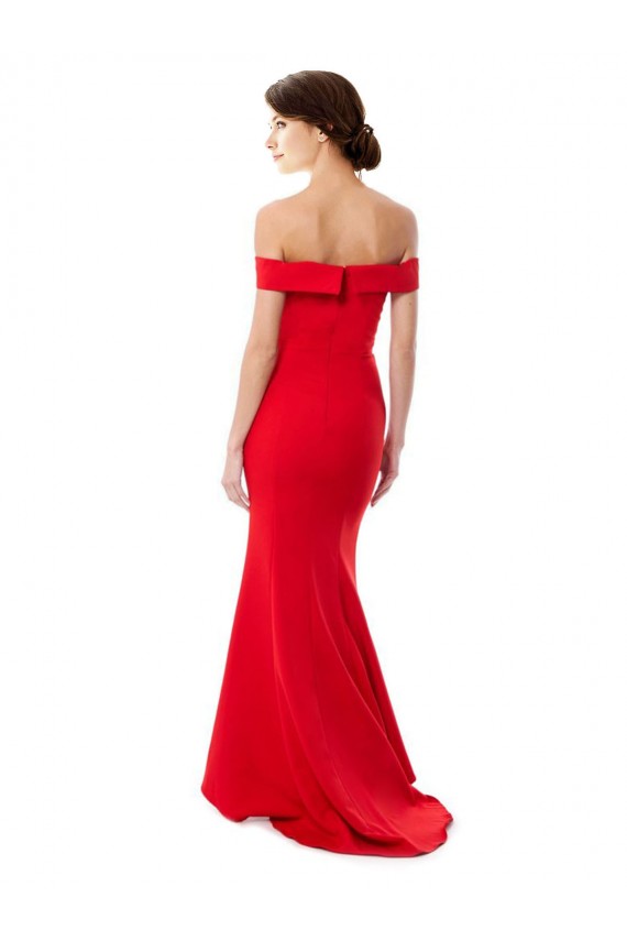 Cheap Off the Shoulder Sweetheart Maxi Crepe Prom Dress With Thigh Split and Train UK
