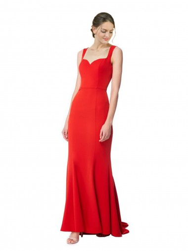 Cheap Long Chapel Train Fishtail Maxi Crepe Prom Dress with Sweetheart Neckline UK