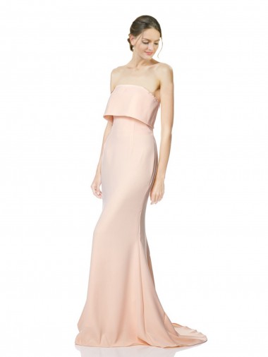 Cheap High Neck Strapless Long Crepe Maxi Prom Dress with Overlay UK