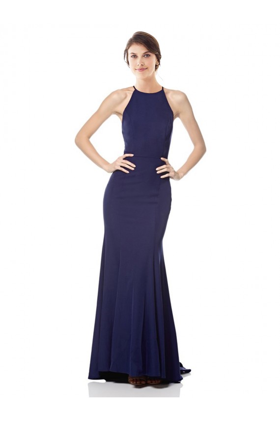 Cheap High Neck Fishtail Crepe Prom Dress with Open Back Detail UK