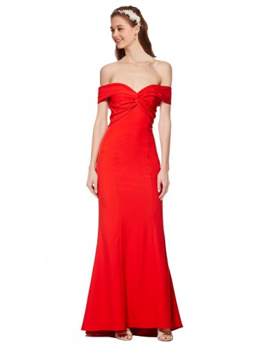 Cheap Cross Front and Back Bardot Sleeveless Crepe Maxi Prom Dress UK