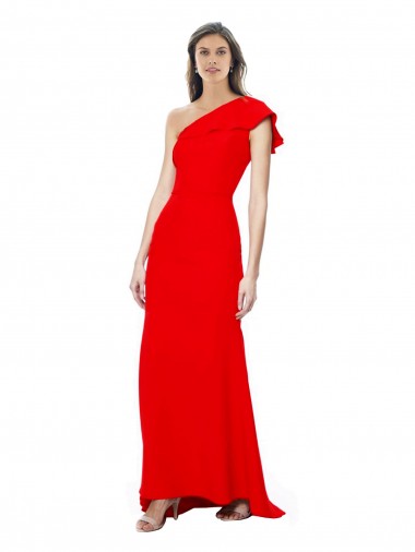 Cheap High Neck Ruffle Frill One Shoulder Maxi Crepe Prom Dress UK