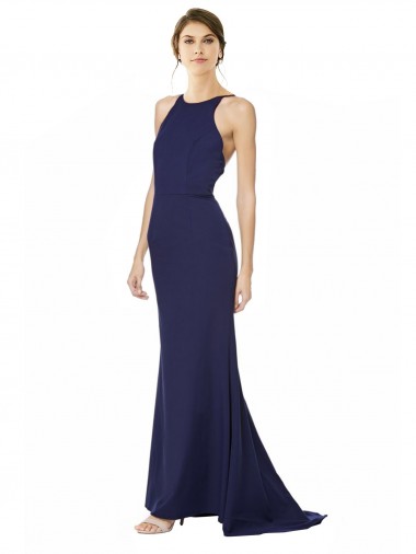 Cheap Fishtail High Neck Maxi Crepe Bridesmiad Dress with Strappy Back Detail UK
