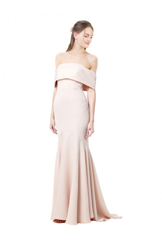 Cheap Mermaid Bardot Maxi Crepe Bridesmiad Dress with Fishtail Train UK
