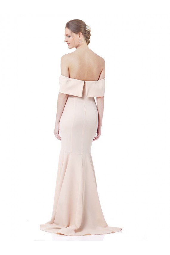Cheap Mermaid Bardot Maxi Crepe Bridesmiad Dress with Fishtail Train UK