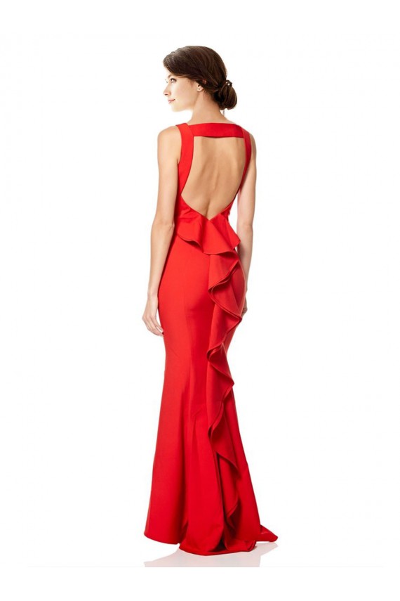 Cheap High Neck Maxi Crepe Bridesmiad Dress with Exaggerated Back Ruffle UK