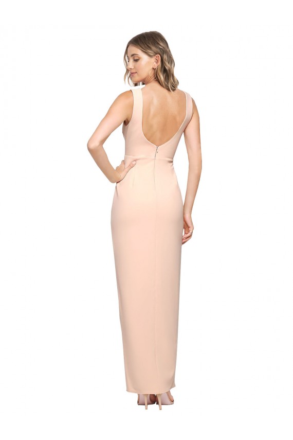 Cheap Floor Length Square Neck Long Sheath Crepe Prom Dress  UK
