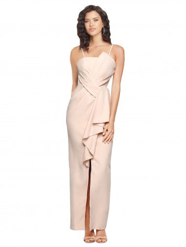 Cheap Long Full Length Ruffles Strapless Low Back Crepe Prom Dress with Straps UK