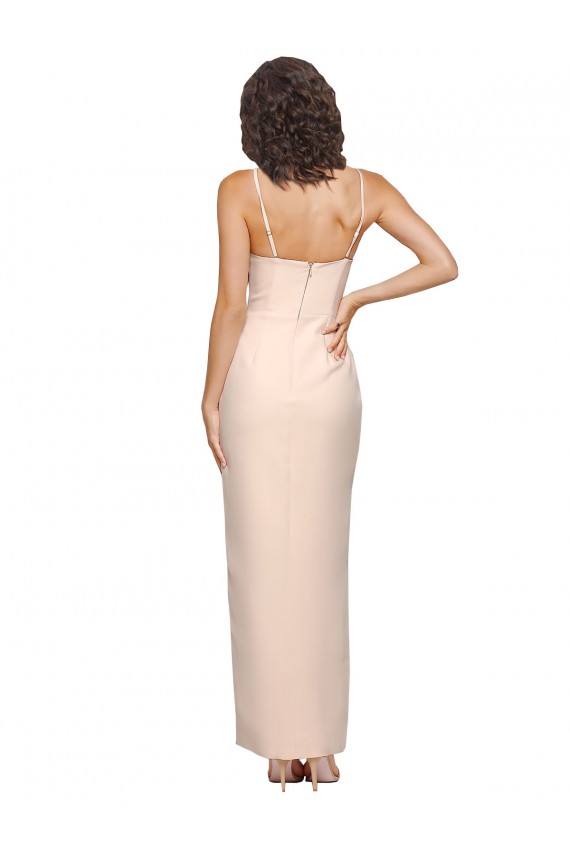 Cheap Long Full Length Ruffles Strapless Low Back Crepe Prom Dress with Straps UK