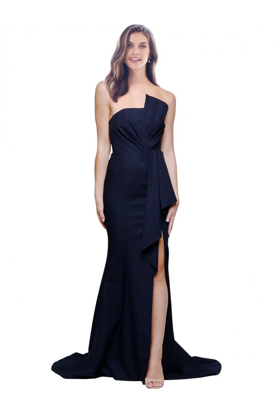 Cheap Long Strapless Sweep Train Low Back Crepe Prom Dress UK