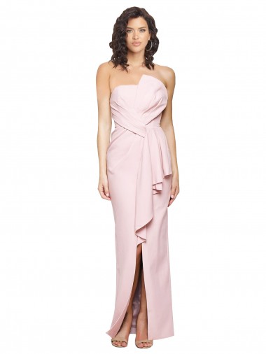 Cheap Strapless Long Full Length Ruffles Low Back Crepe Prom Dress UK