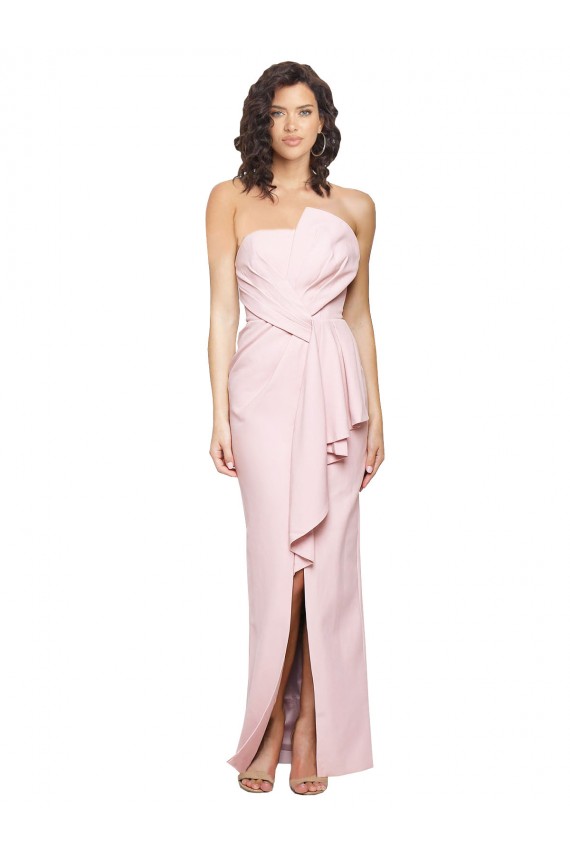 Cheap Strapless Long Full Length Ruffles Low Back Crepe Prom Dress UK