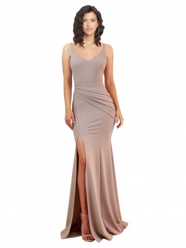 Cheap Fishtail Shape V-Neck Crepe Prom Dress with Slit UK