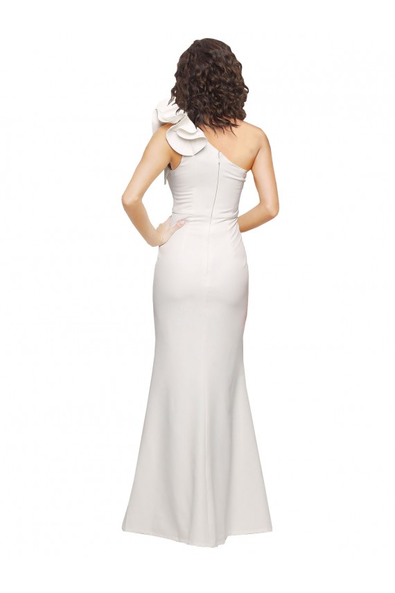 Cheap One Shoulder Long Full Length Crepe Prom Dress with Ruffles and Side Split UK