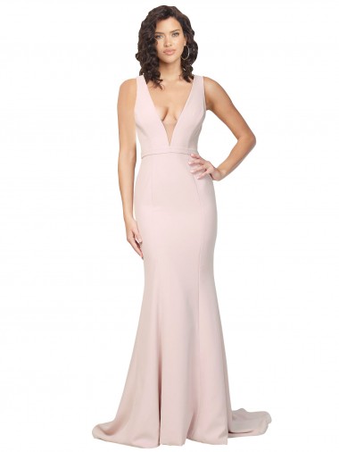 Cheap Deep Plunging V-Neckline Full Length Crepe Prom Dress with Deep V-Backline UK